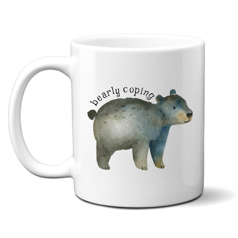 Bearly Coping, Funny Birthday Gift with Cute Bear Design, Personalised Mug