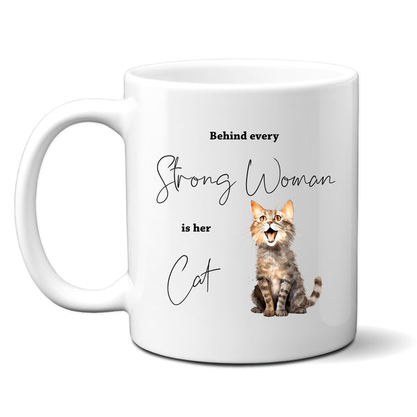 Behind Every Strong Woman is Her Cat, Funny Gift, Tabby Kitten, Personalised Mug