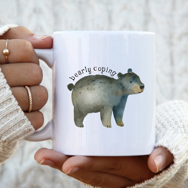 Bearly Coping, Funny Birthday Gift with Cute Bear Design, Personalised Mug