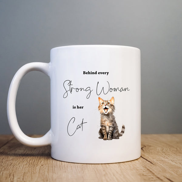 Behind Every Strong Woman is Her Cat, Funny Gift, Tabby Kitten, Personalised Mug