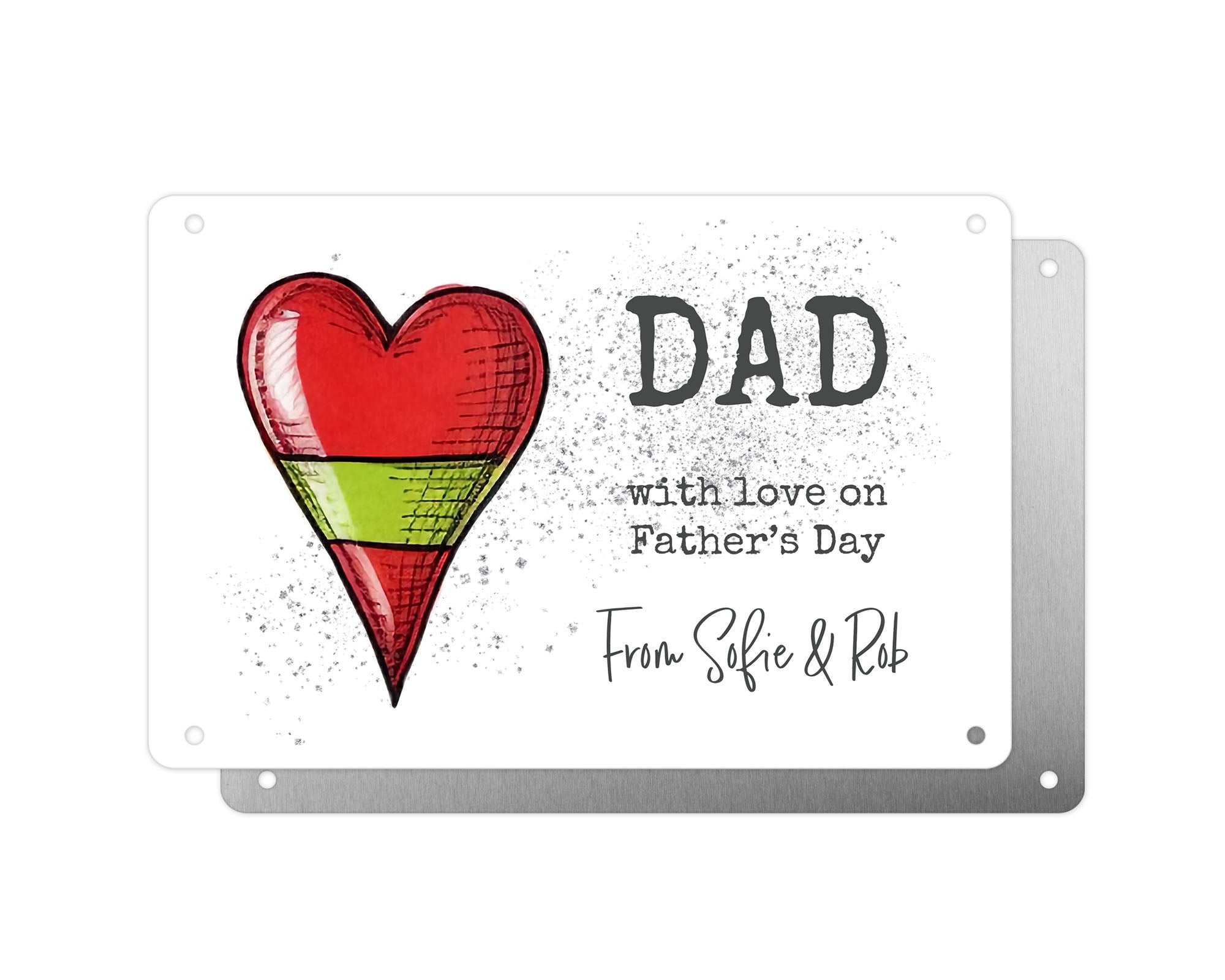 Personalised Graveside Plaque, Aluminium Bereavement Sheet, Metal Sign, Red & Green Heart, Remembrance Gift
