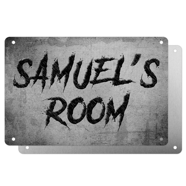 Boys Personalised Bedroom Name Plaque – Aluminium Metal Sign | Slate Slash Font | Gift for Him
