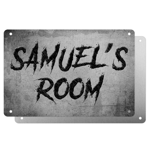 Boys Personalised Bedroom Name Plaque – Aluminium Metal Sign | Slate Slash Font | Gift for Him