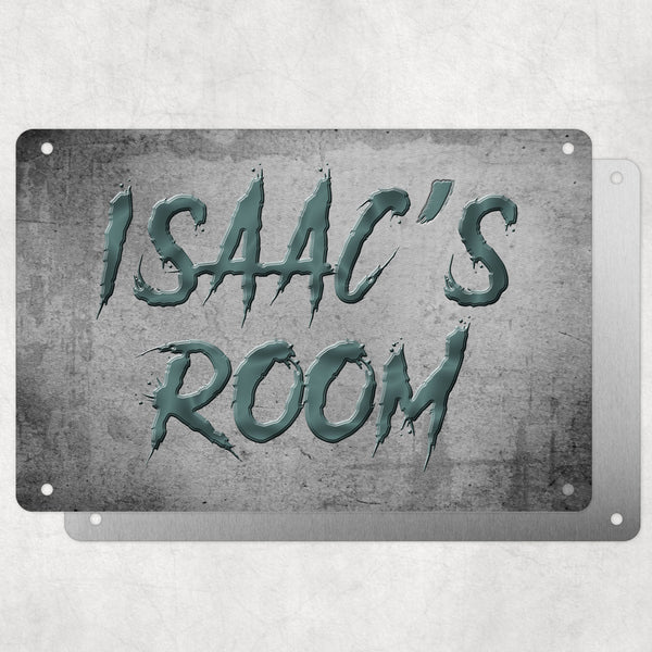 Boys Personalised Bedroom Name Plaque – Aluminium Metal Sign | Dark Green Slash Font | Gift for Him