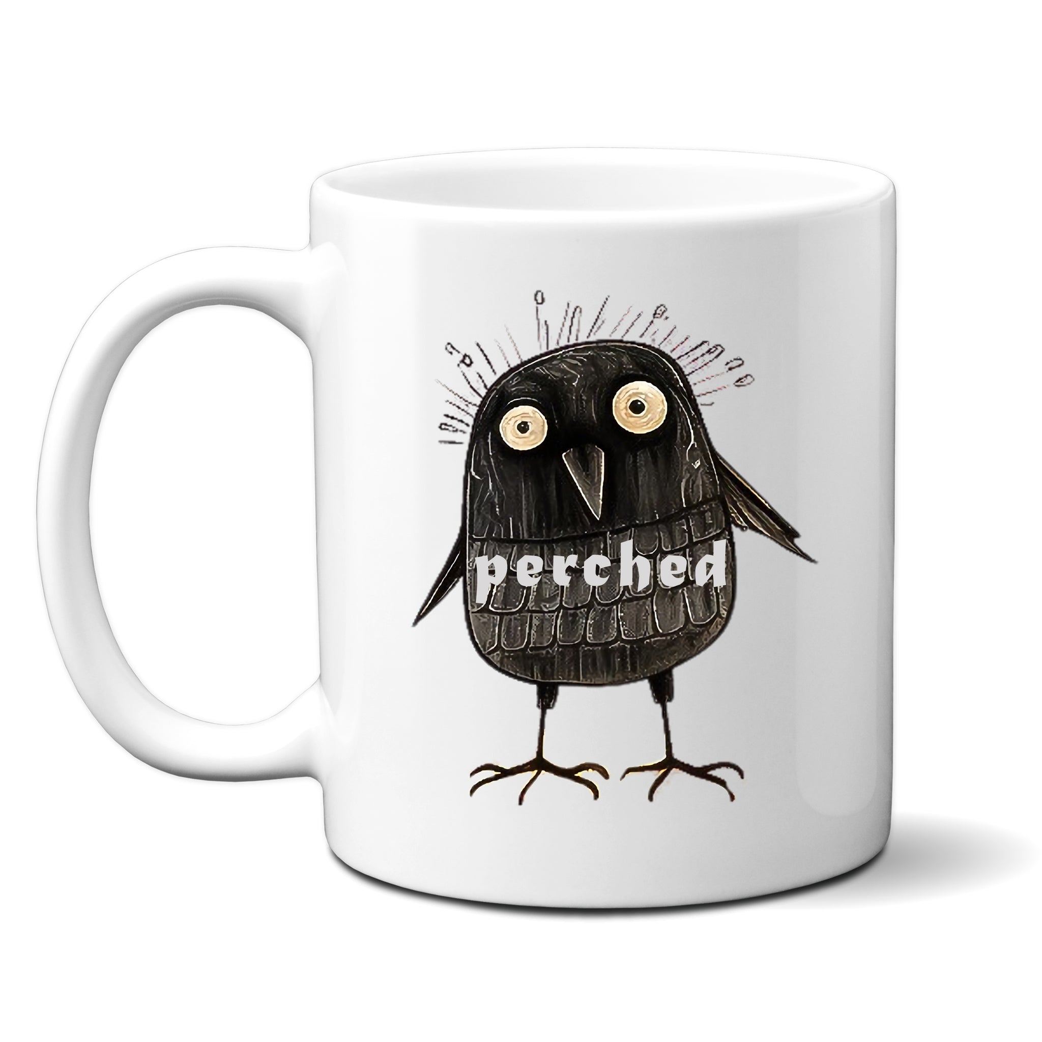 Perched, Funny Birthday Gift with Crow Design, Personalised Mug