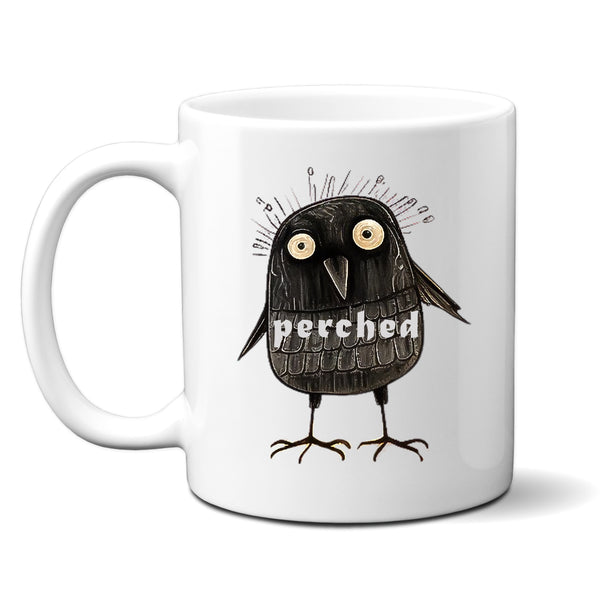 Perched, Funny Birthday Gift with Crow Design, Personalised Mug