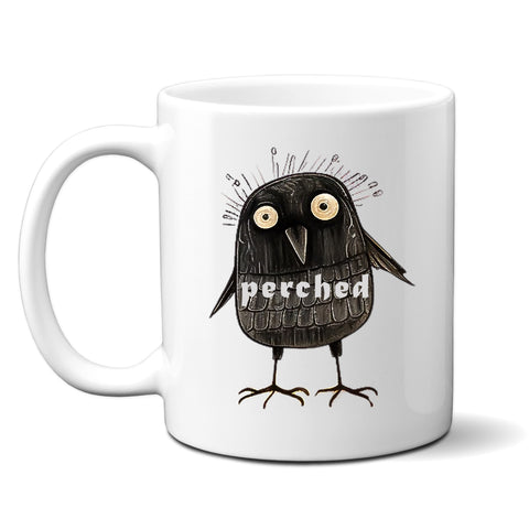 Perched, Funny Birthday Gift with Crow Design, Personalised Mug