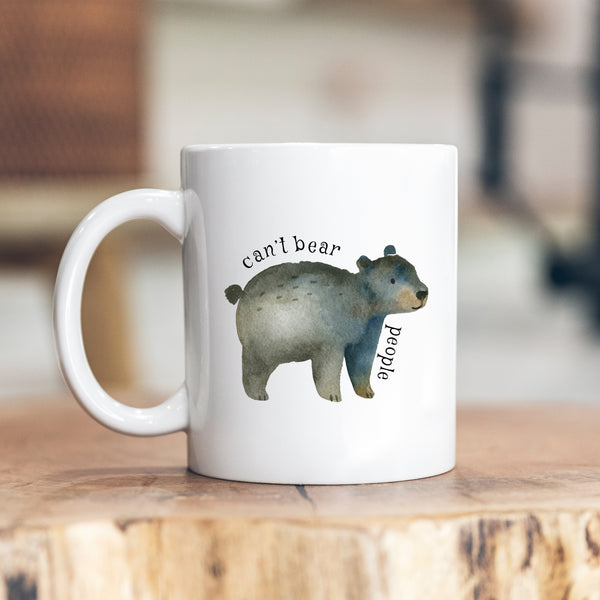 Can't Bear People, Funny Birthday Gift with Cute Bear Design, Personalised Mug