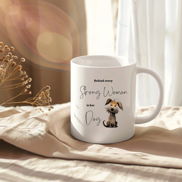 Behind Every Strong Woman is Her Dog, Funny Gift, Personalised Mug