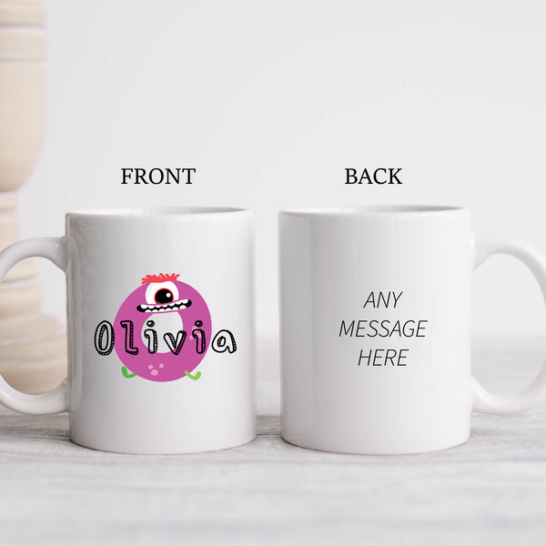 Cartoon Initial With Name, Monster Theme, Colourful Cute Child's Birthday Gift, Personalised Mug