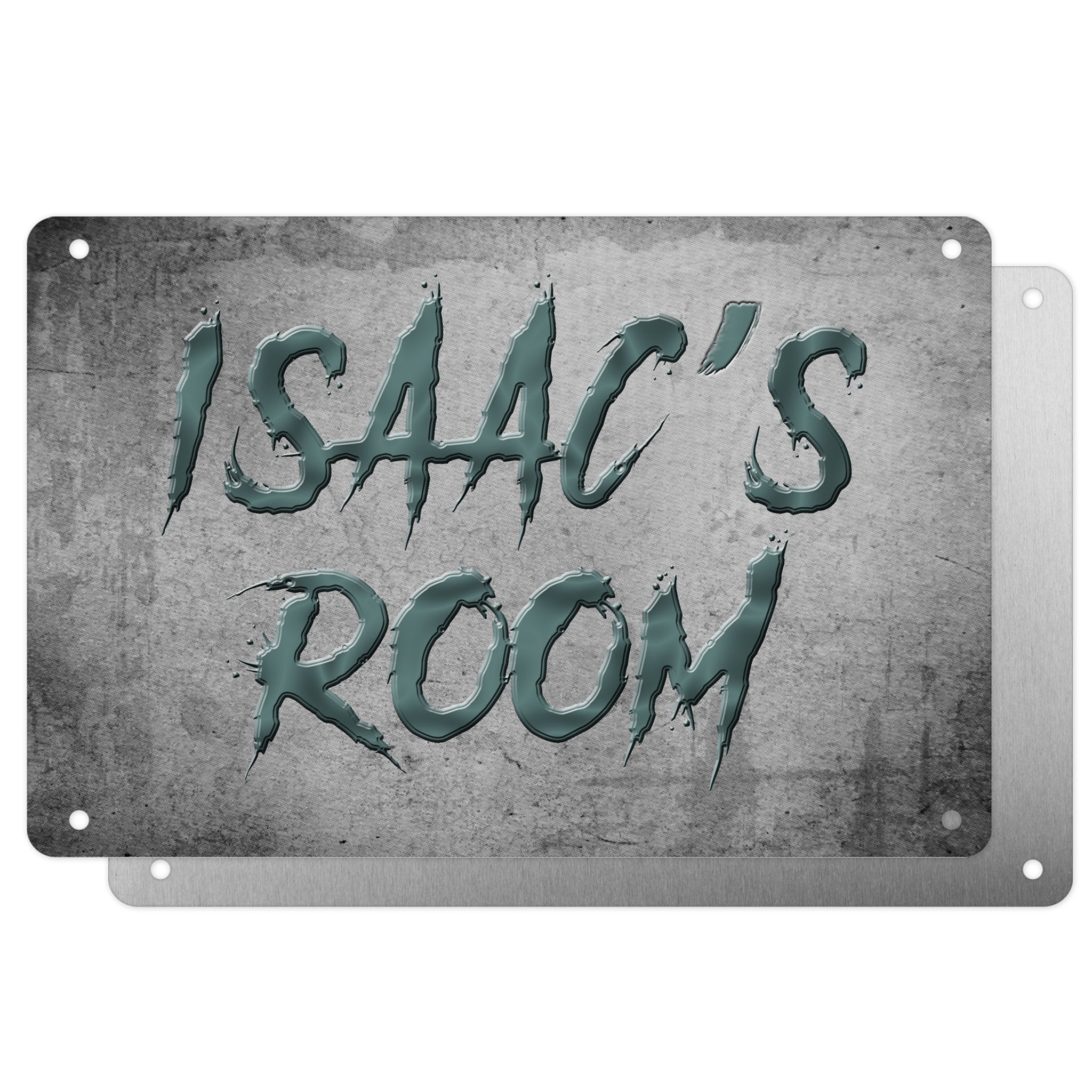 Boys Personalised Bedroom Name Plaque – Aluminium Metal Sign | Dark Green Slash Font | Gift for Him