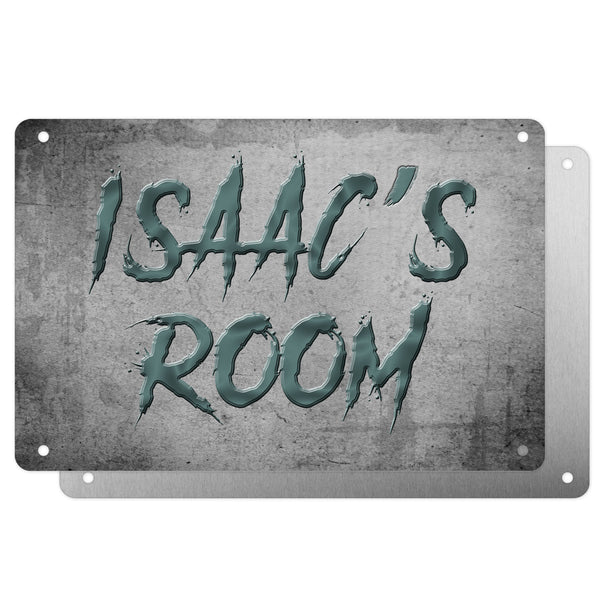 Boys Personalised Bedroom Name Plaque – Aluminium Metal Sign | Dark Green Slash Font | Gift for Him