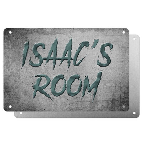 Boys Personalised Bedroom Name Plaque – Aluminium Metal Sign | Dark Green Slash Font | Gift for Him