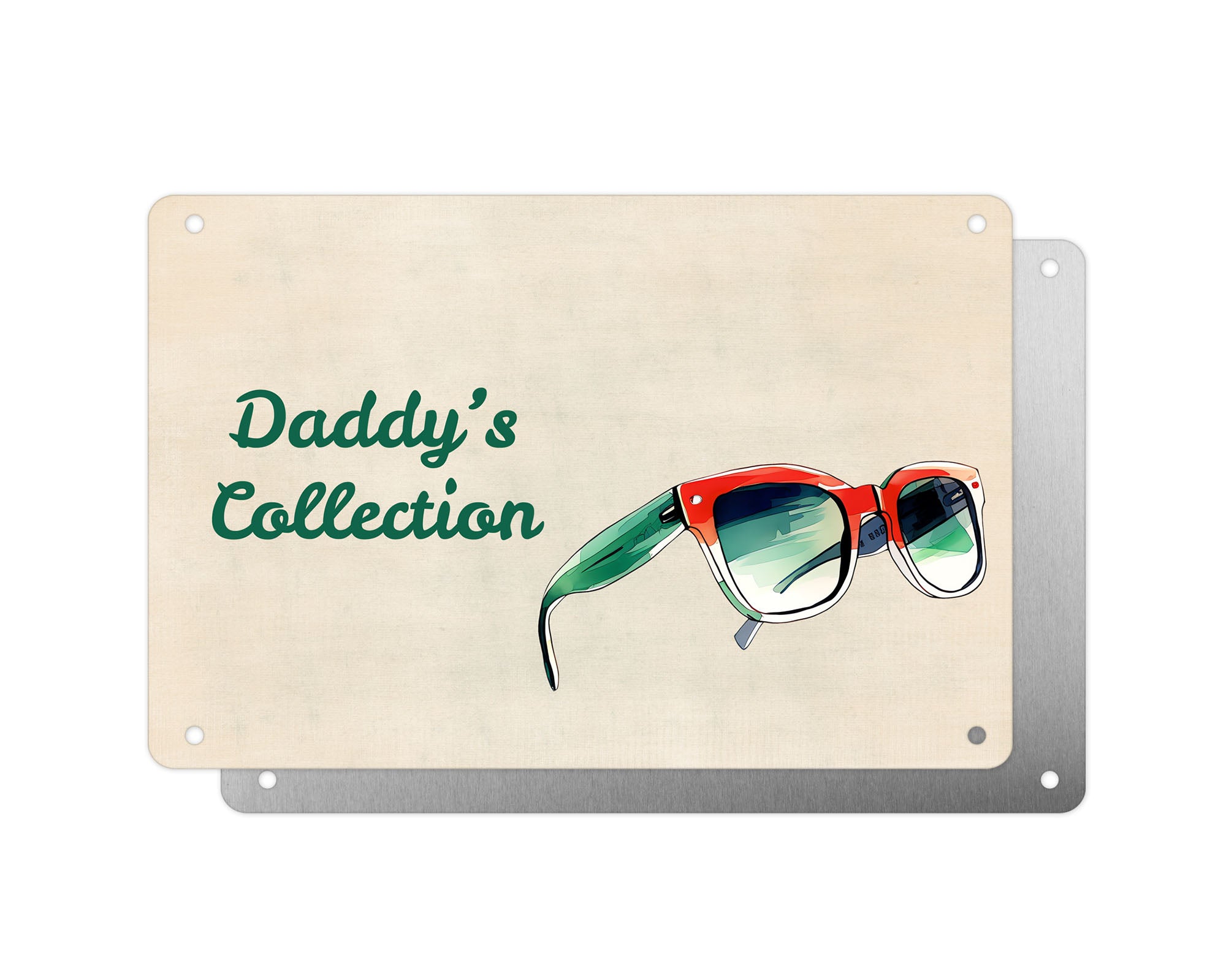 Father's Day Personalised Plaque, Daddy's Collection, Sunglasses, Aluminium Sheet, Metal Sign, Gift For Him, Dad, Grandad
