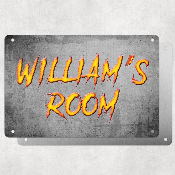 Boys Personalised Bedroom Name Plaque – Aluminium Metal Sign | Yellow Slash Font | Gift for Him