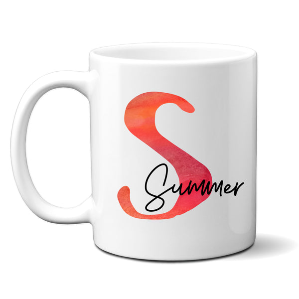 Summery Sunset Initial With Name, Cute Watercolour Design Birthday Gift for Her, Personalised Mug