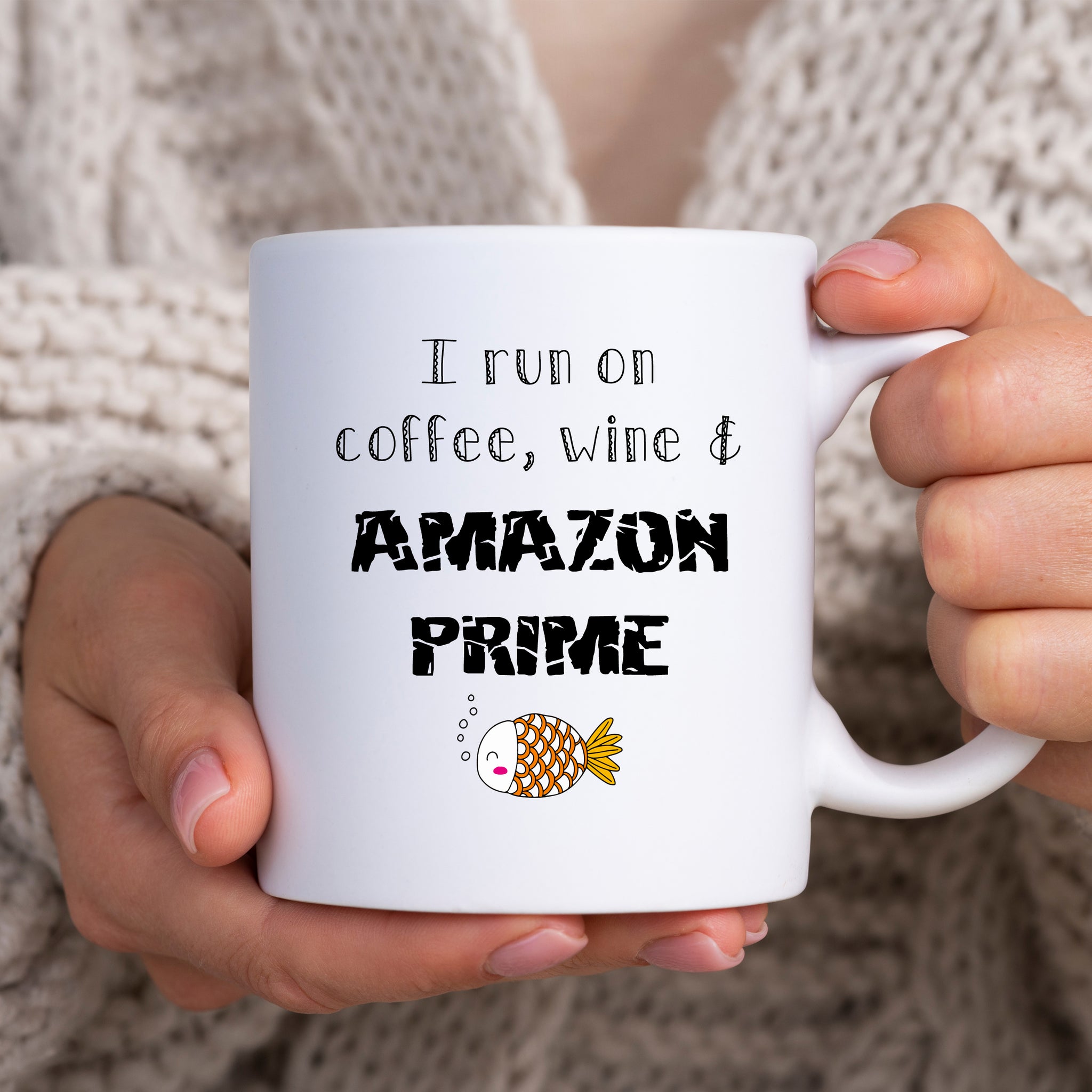 I Run On Coffee Wine and Amazon Prime, Funny Office Gift, Personalised Mug