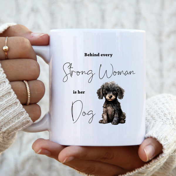 Behind Every Strong Woman is Her Dog, Funny Gift, Cavapoo, Personalised Mug