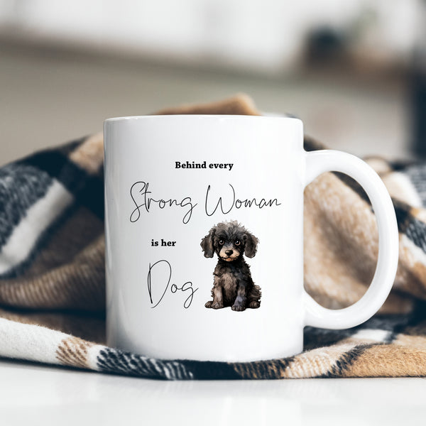 Behind Every Strong Woman is Her Dog, Funny Gift, Cavapoo, Personalised Mug