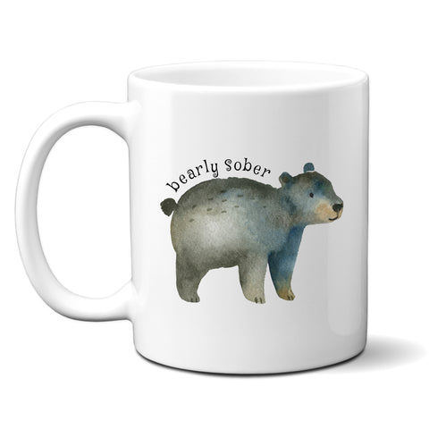 Bearly Sober, Funny Birthday Gift with Cute Bear Design, Personalised Mug