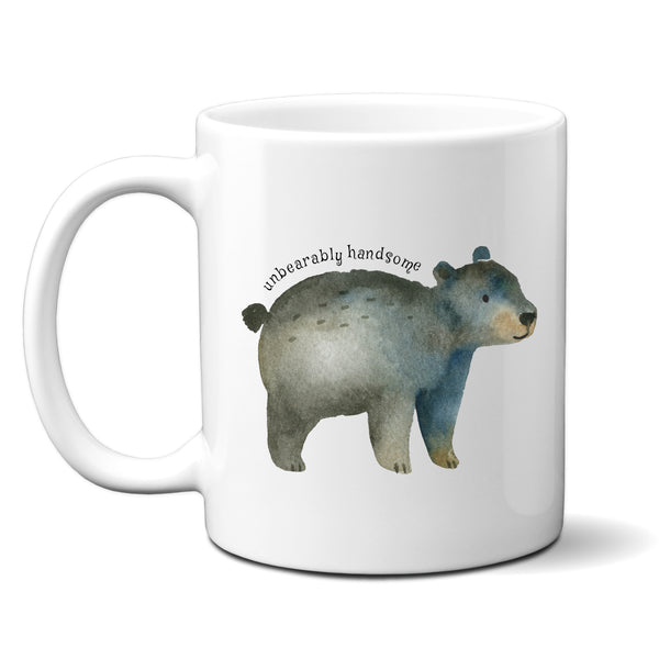 Unbearably Handsome, Funny Birthday Gift with Cute Bear Design, Personalised Mug