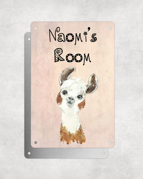 Cute Animal Personalised Name Plaque – Funny Llama Big Ears | Vintage-Style Aluminium Sign for Kids’ Room