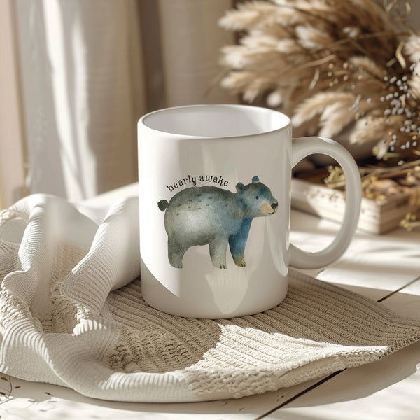 Bearly Awake, Funny Birthday Gift with Cute Bear Design, Personalised Mug