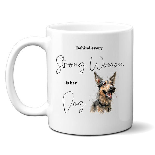 Behind Every Strong Woman is Her Dog, Funny Gift, German Shepherd, Personalised Mug