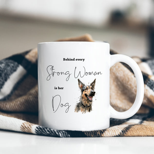 Behind Every Strong Woman is Her Dog, Funny Gift, German Shepherd, Personalised Mug