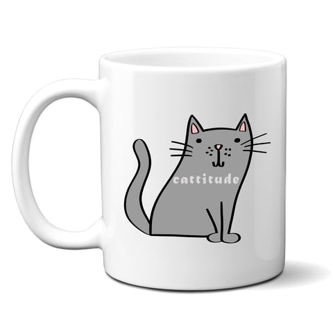 Cattitude, Funny Birthday Gift with Cat Design, Personalised Mug