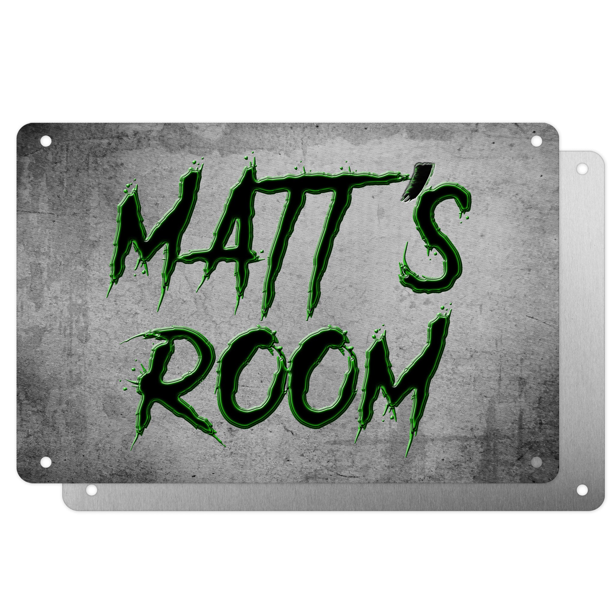Boys Personalised Bedroom Name Plaque – Aluminium Metal Sign | Black & Green Slash Font | Gift for Him