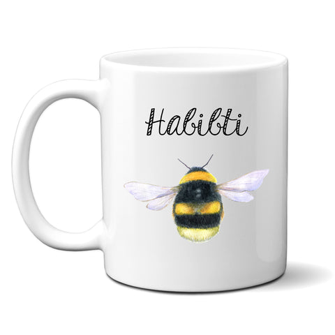 Habibti, Sentimental Wedding Birthday Gift with Watercolour Bee Design, Arabic Personalised Mug
