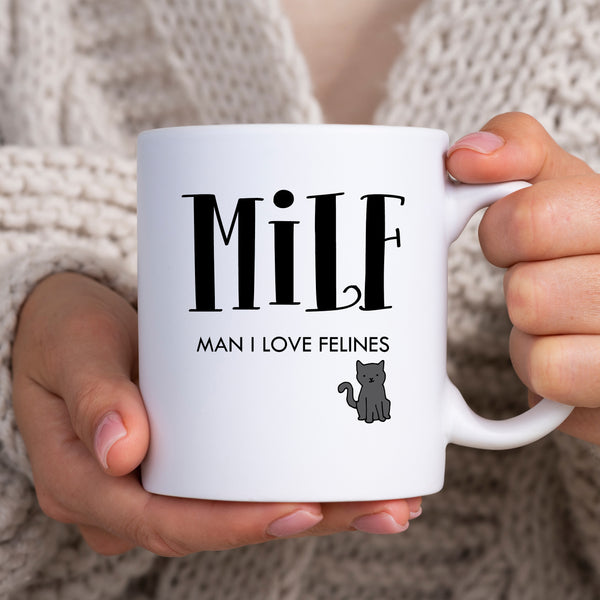 MILF Man I Love Felines, Funny Pets Customised Birthday Christmas Cat Gift, Personalised Mug