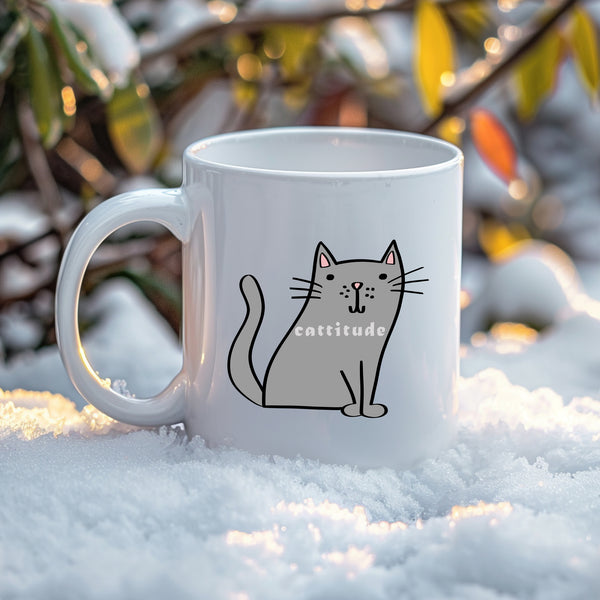 Cattitude, Funny Birthday Gift with Cat Design, Personalised Mug