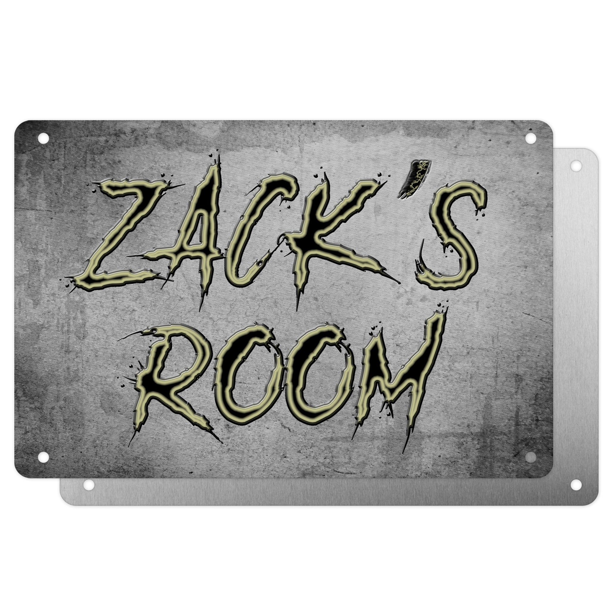 Boys Personalised Bedroom Name Plaque – Aluminium Metal Sign | Grungy Slash Font | Gift for Him