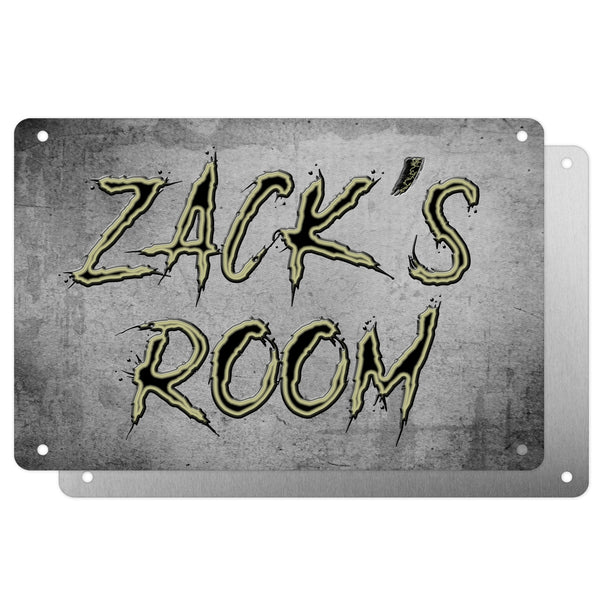 Boys Personalised Bedroom Name Plaque – Aluminium Metal Sign | Grungy Slash Font | Gift for Him