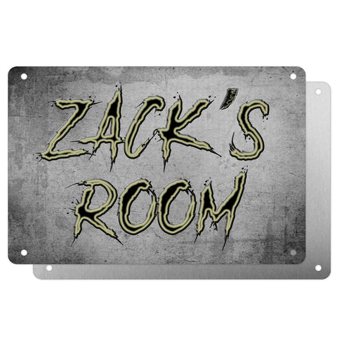 Boys Personalised Bedroom Name Plaque – Aluminium Metal Sign | Grungy Slash Font | Gift for Him