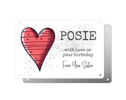 Personalised Graveside Plaque, Aluminium Bereavement Sheet, Metal Sign, Heart with Lines, Remembrance Gift