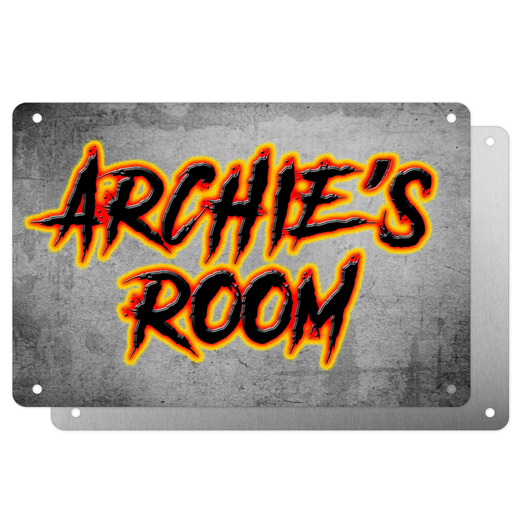 Boys Personalised Bedroom Name Plaque – Aluminium Metal Sign | Fire Glow Slash Font | Gift for Him