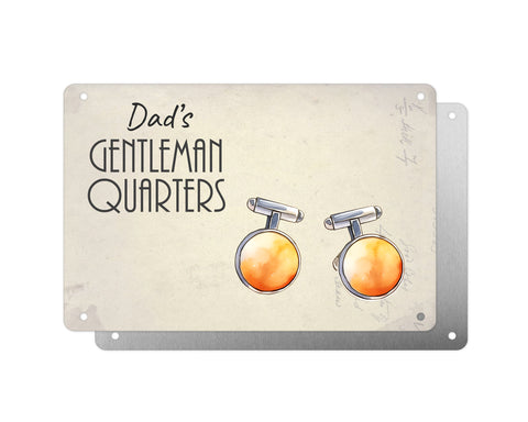 Father's Day Personalised Plaque, Dads Gentleman's Quarters, Vintage Style Cuff Links, Aluminium Sheet, Metal Sign, Gift For Him, Dad, Grandad