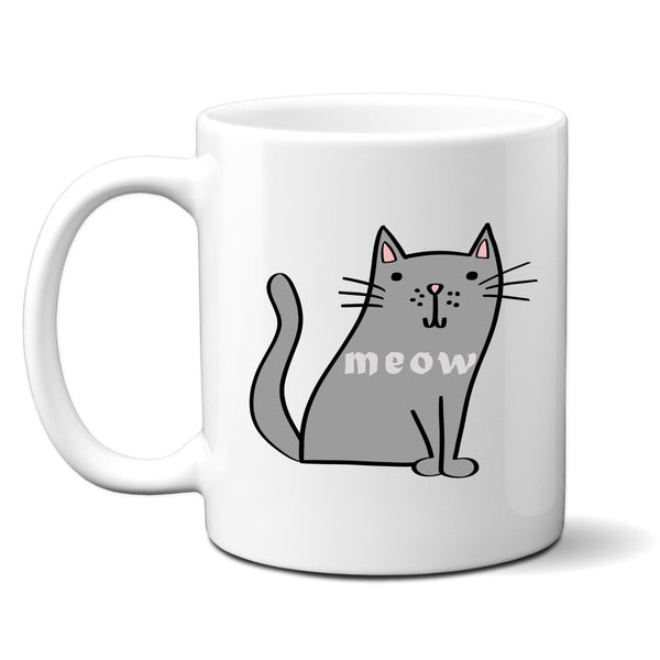 Meow, Funny Birthday Gift with Cat Design, Personalised Mug