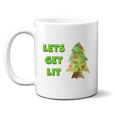 Let's Get Lit, Fun Novelty Christmas Gift, Personalised Mug with Xmas Tree