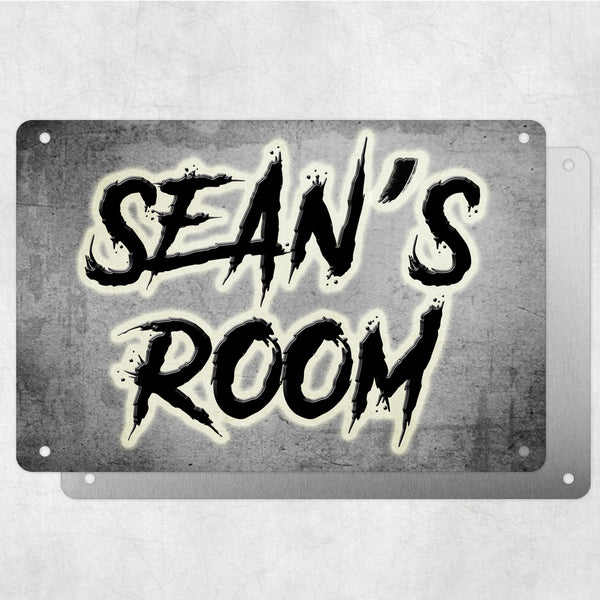 Boys Personalised Bedroom Name Plaque – Aluminium Metal Sign | White Glow Slash Font | Gift for Him