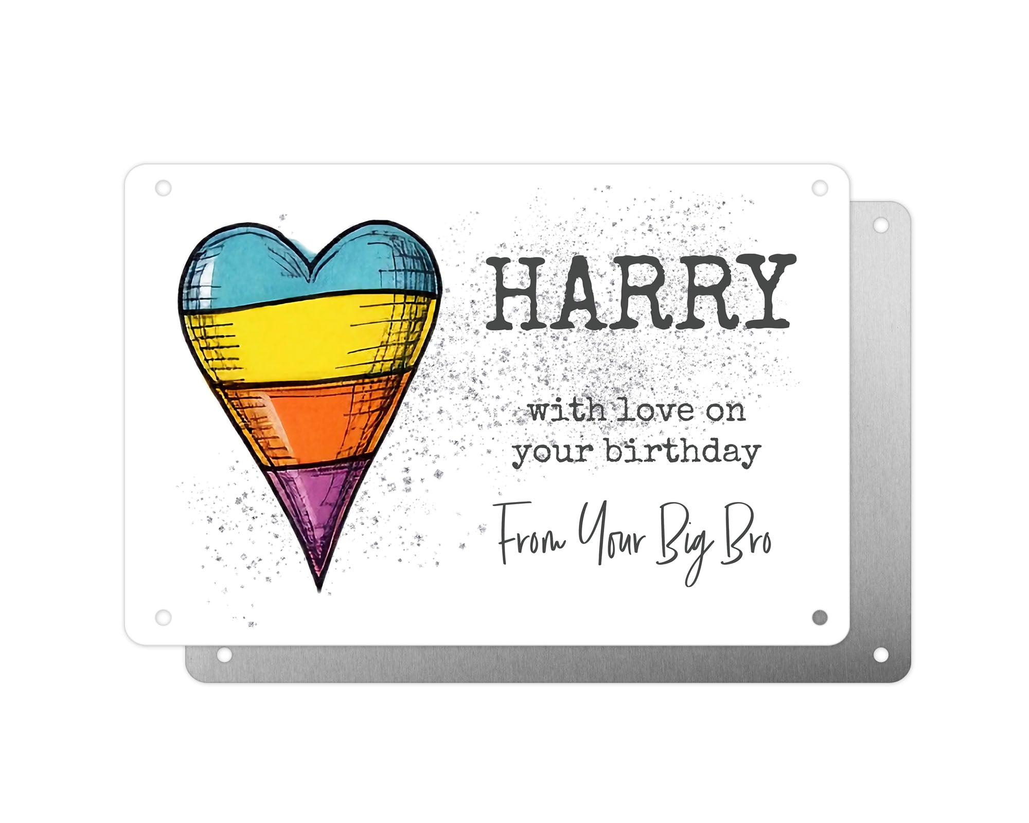 Personalised Graveside Plaque, Aluminium Bereavement Sheet, Metal Sign, Blue Yellow Orange and Purple Heart, Remembrance Gift