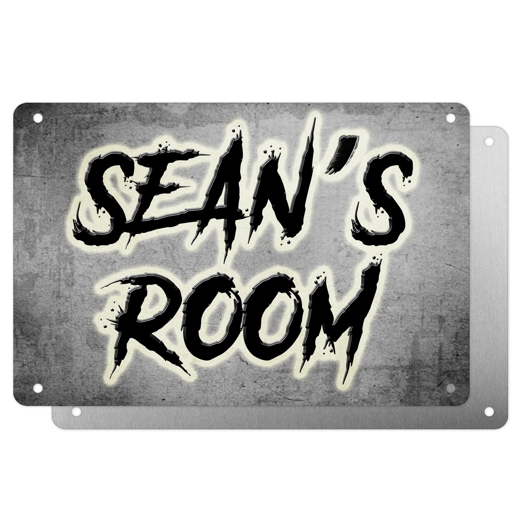 Boys Personalised Bedroom Name Plaque – Aluminium Metal Sign | White Glow Slash Font | Gift for Him