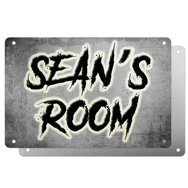 Boys Personalised Bedroom Name Plaque – Aluminium Metal Sign | White Glow Slash Font | Gift for Him