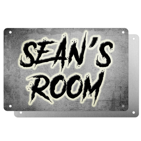 Boys Personalised Bedroom Name Plaque – Aluminium Metal Sign | White Glow Slash Font | Gift for Him