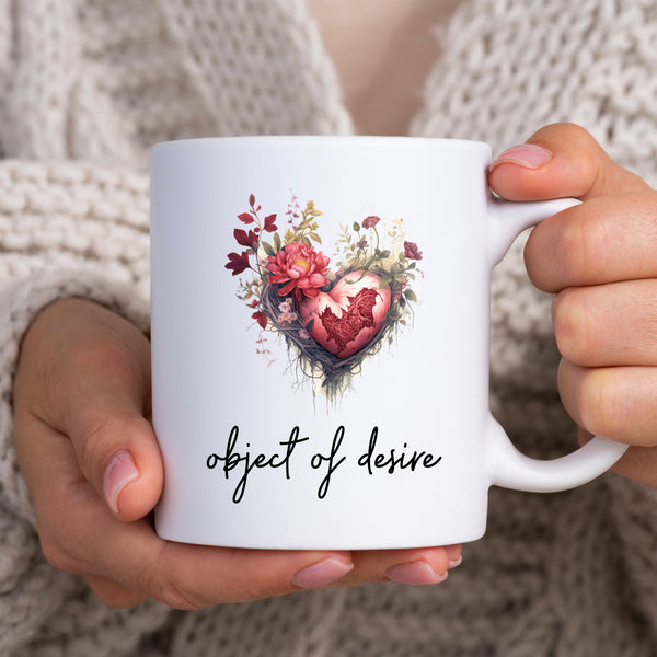 Object of Desire, Cute Birthday Gift with Floral Heart Image, Personalised Joke Mug