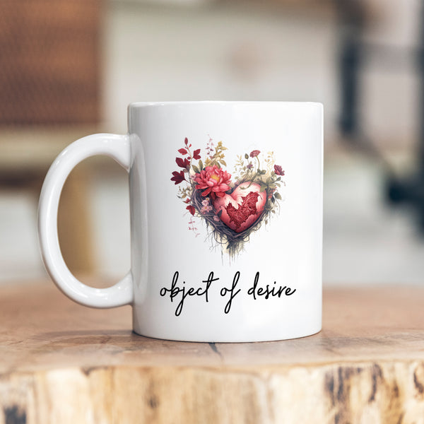 Object of Desire, Cute Birthday Gift with Floral Heart Image, Personalised Joke Mug