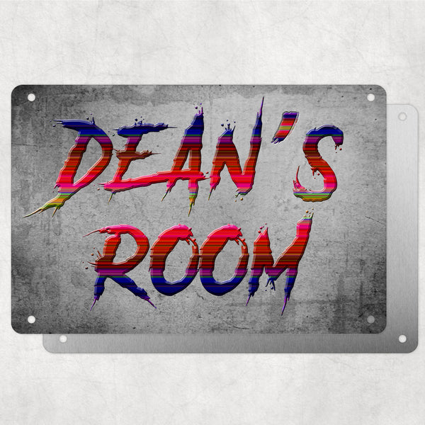 Boys Personalised Bedroom Name Plaque – Aluminium Metal Sign | Stripy Slash Font | Gift for Him